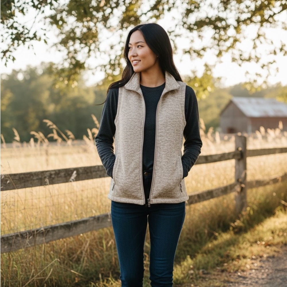 Lands' End Beige Zip-Up Vest
